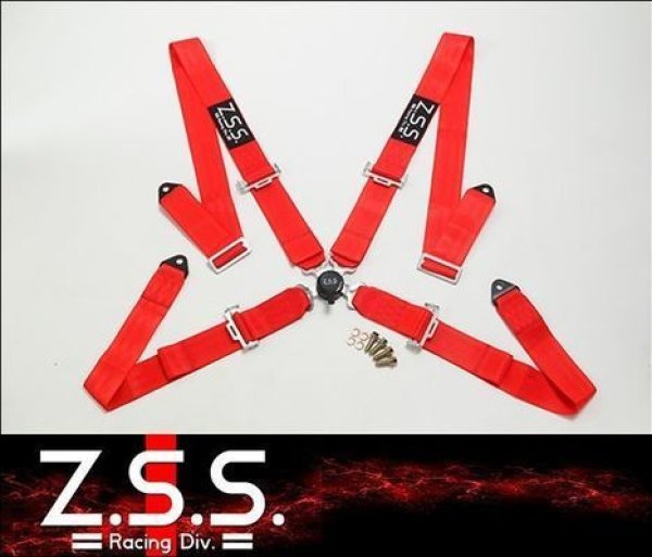 画像1: Z.S.S. ZSS 4点式 レーシングハーネス シートベルト レッド 赤 カムロック式 3インチ ハーネス 汎用品 (1)