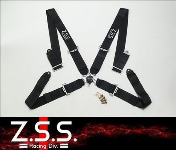 画像1: Z.S.S. ZSS 4点式 レーシングハーネス シートベルト ブラック 黒 カムロック式 3インチ ハーネス 汎用品 (1)