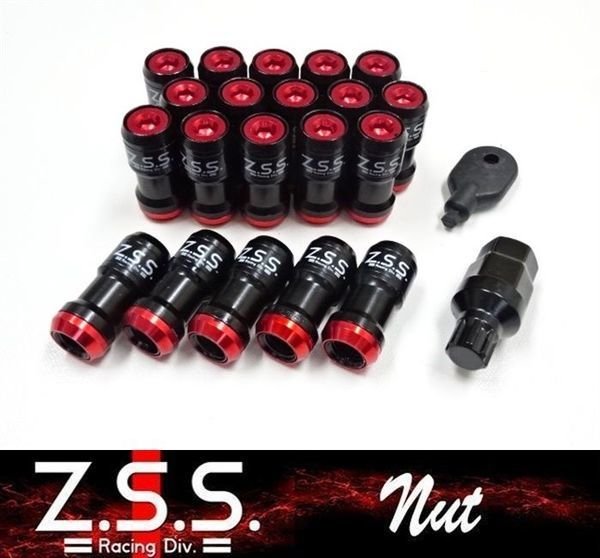 画像1: Z.S.S. ZSS レーシングナット ホイールナット スチール M12×P1.5 黒/赤 アルミカラー 専用工具付き トヨタ 三菱 マツダ (1)