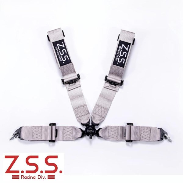画像1: 3インチ シートベルト 4点式 カムロック レーシングハーネス シルバー 汎用 銀 ZSS (1)